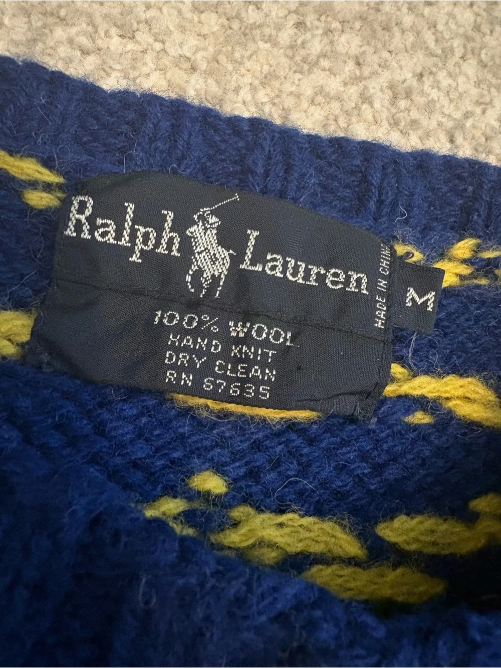 Vintage 90s Ralph Lauren Reindeer Sweater Hand Knit Wool Fair Isle Christmas M